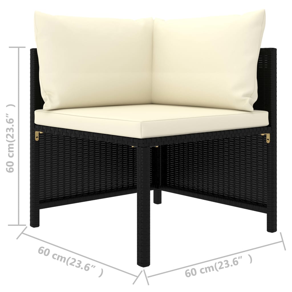 vidaXL 4-Seater Patio Sofa with Cushions Black Poly Rattan