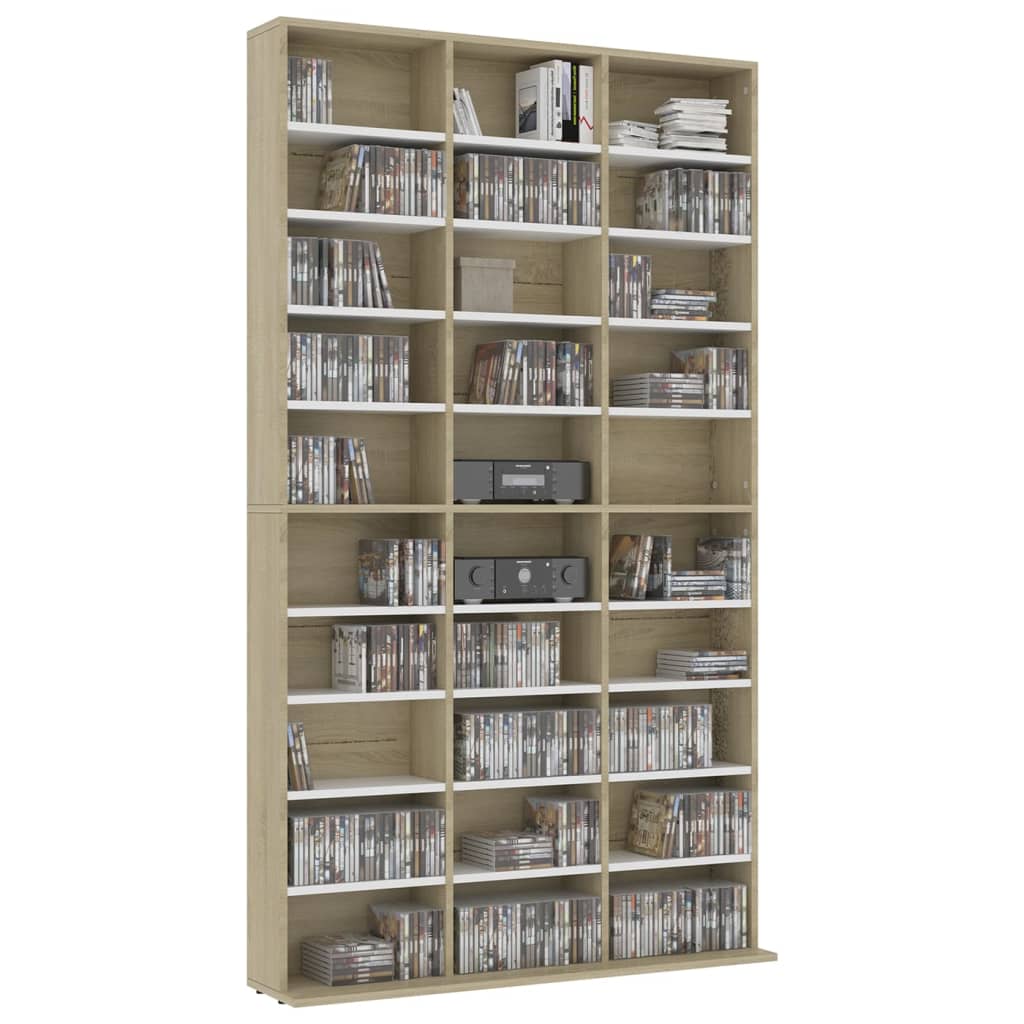 vidaXL CD Cabinet White and Sonoma Oak 40.2"x6.3"x69.9" Engineered Wood