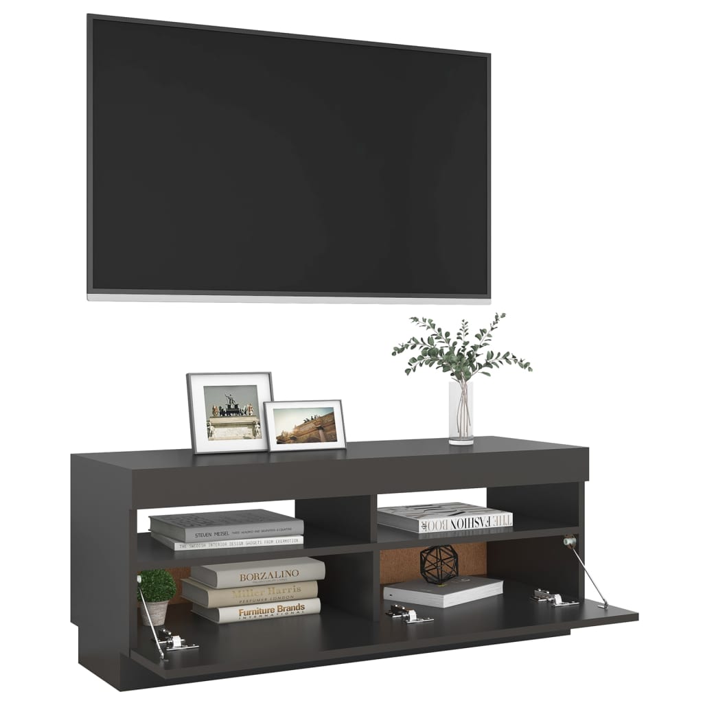 vidaXL TV Cabinet with LED Lights Gray 39.4"x13.8"x15.7"