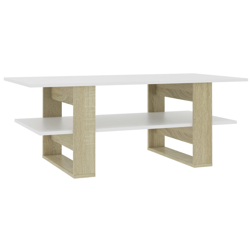 vidaXL Coffee Table White and Sonoma Oak 43.3"x21.7"x16.5" Engineered Wood