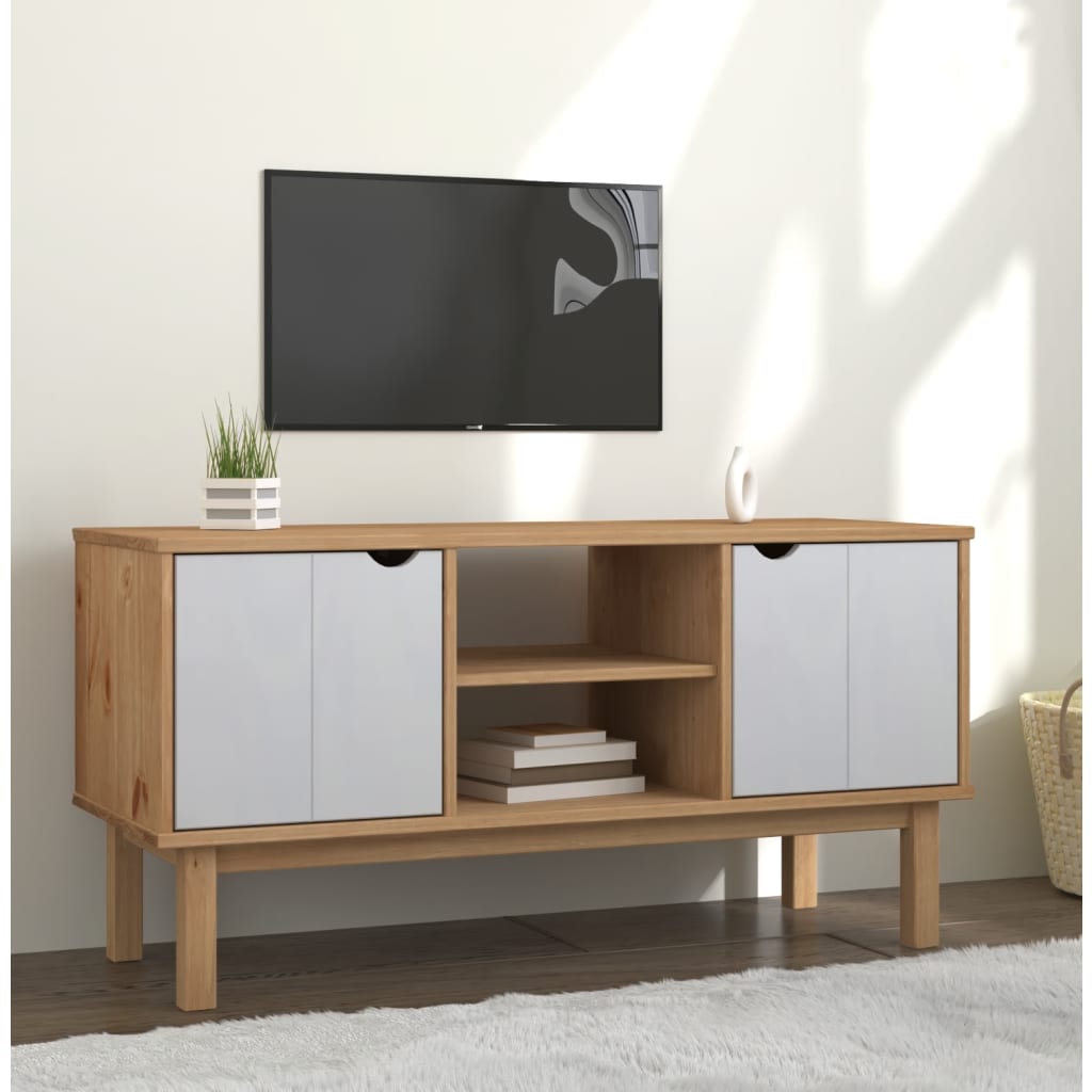 vidaXL TV Stand OTTA Brown and White 44.7"x16.9"x22.4" Solid Wood Pine