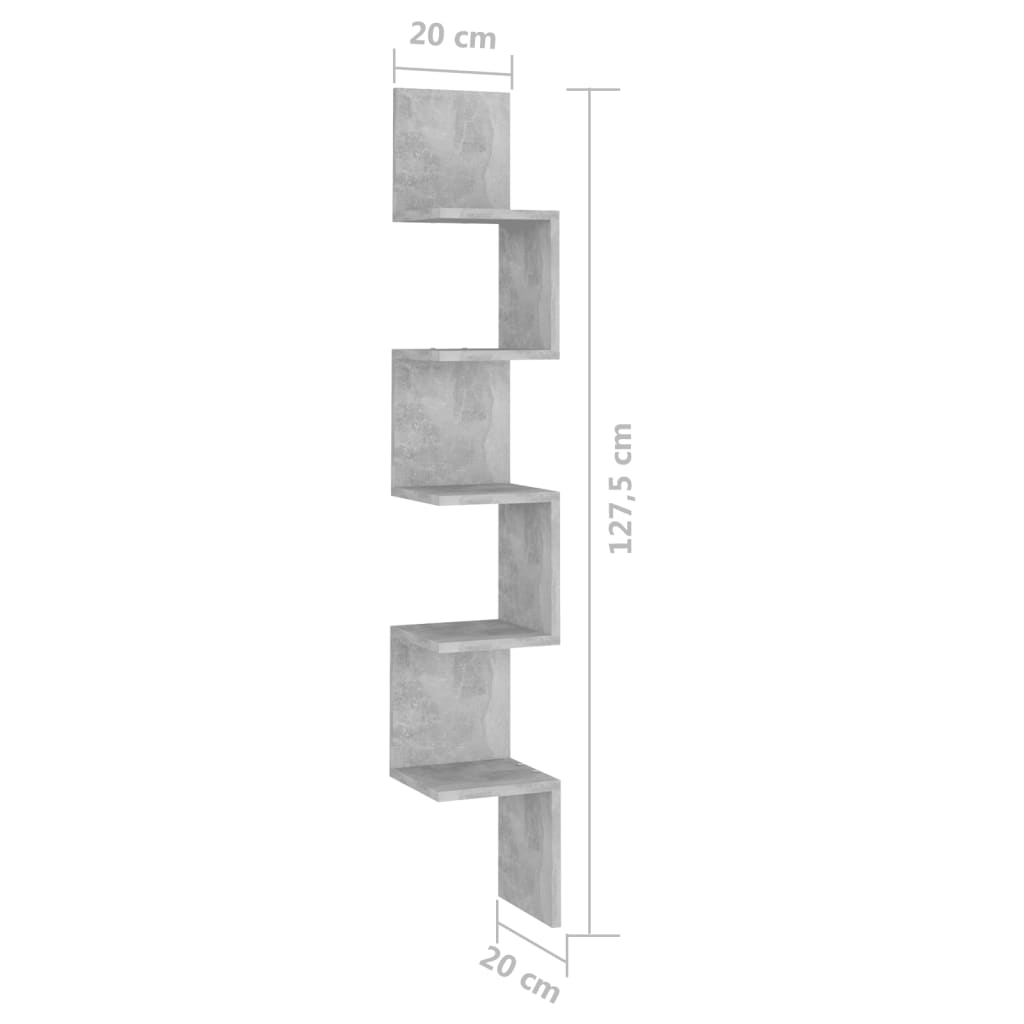 vidaXL Wall Corner Shelf Concrete Gray 7.9"x7.9"x50.2" Engineered Wood