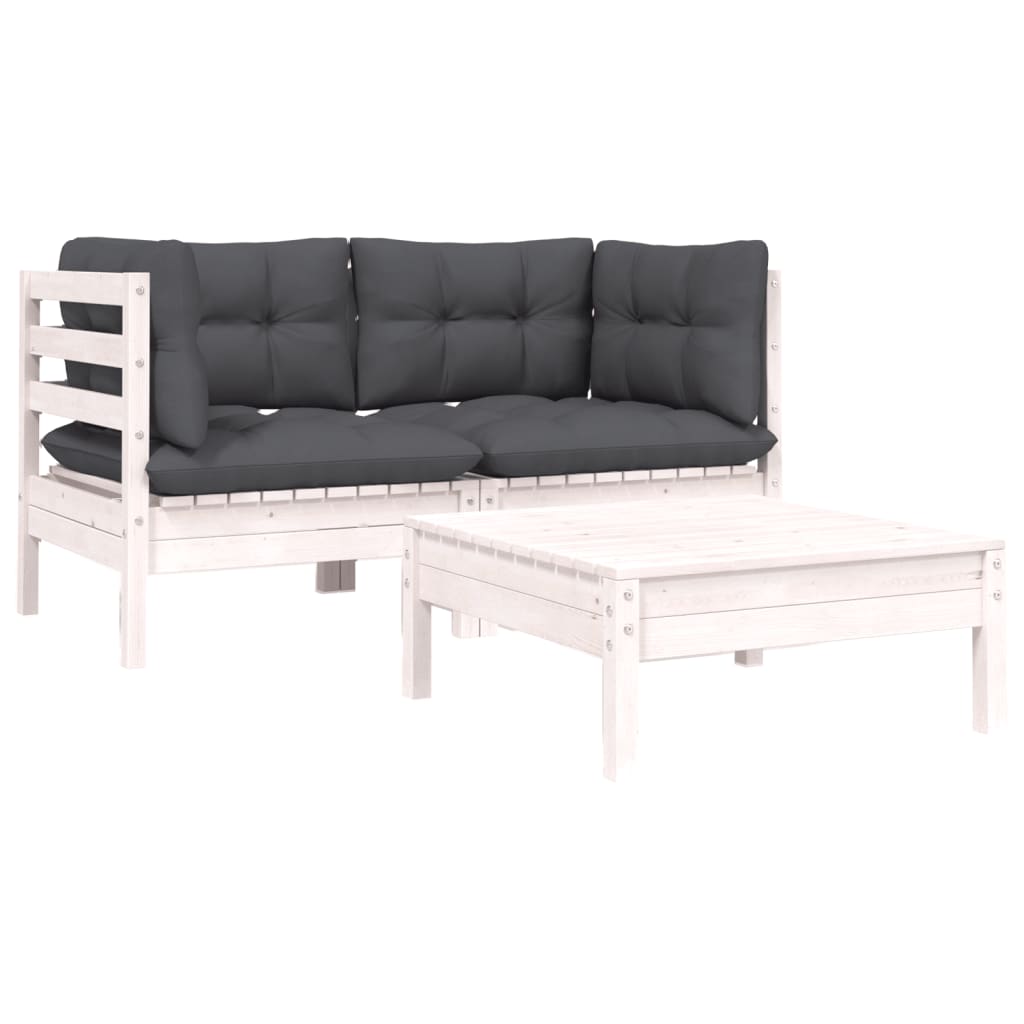 vidaXL 3 Piece Patio Lounge Set with Cushions White Solid Pinewood