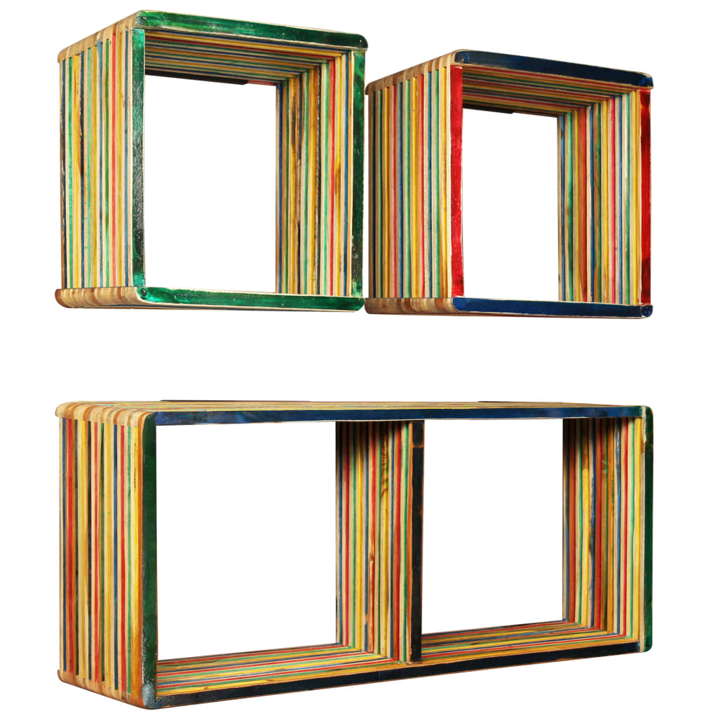 vidaXL Wall Shelf Set 3 Pieces Solid Reclaimed Teak Multicolor