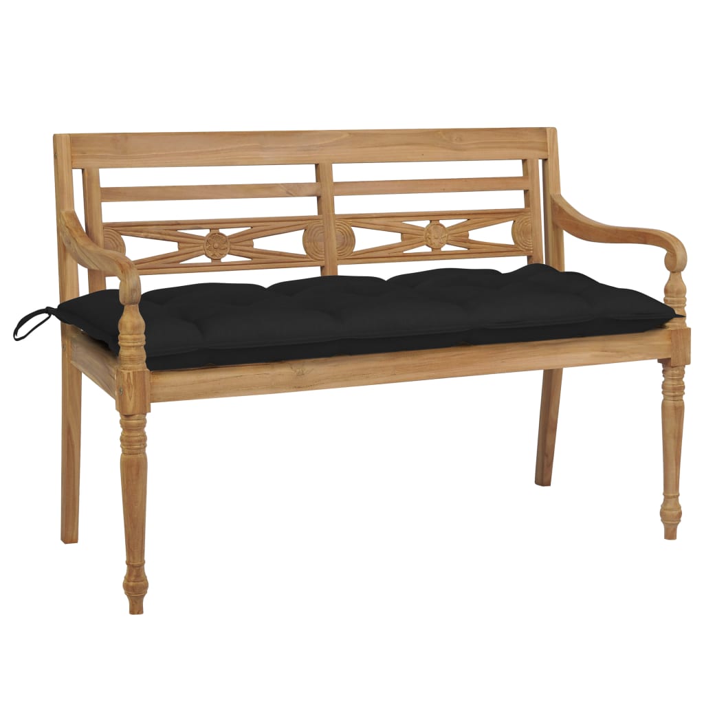 vidaXL Batavia Bench with Black Cushion 47.2" Solid Teak Wood