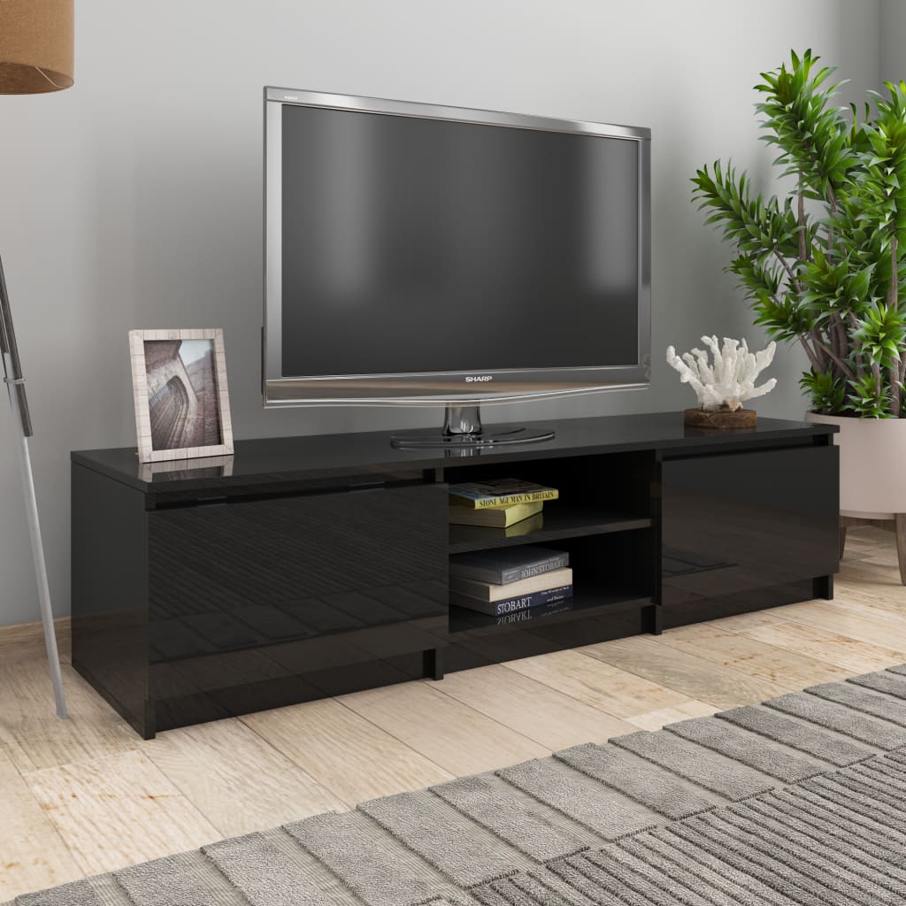 vidaXL TV Cabinet High Gloss Black 55.1" x 15.7" x 14" Engineered Wood