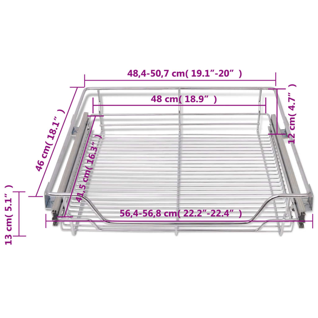 vidaXL Pull-Out Wire Baskets 2 pcs Silver 23.6"