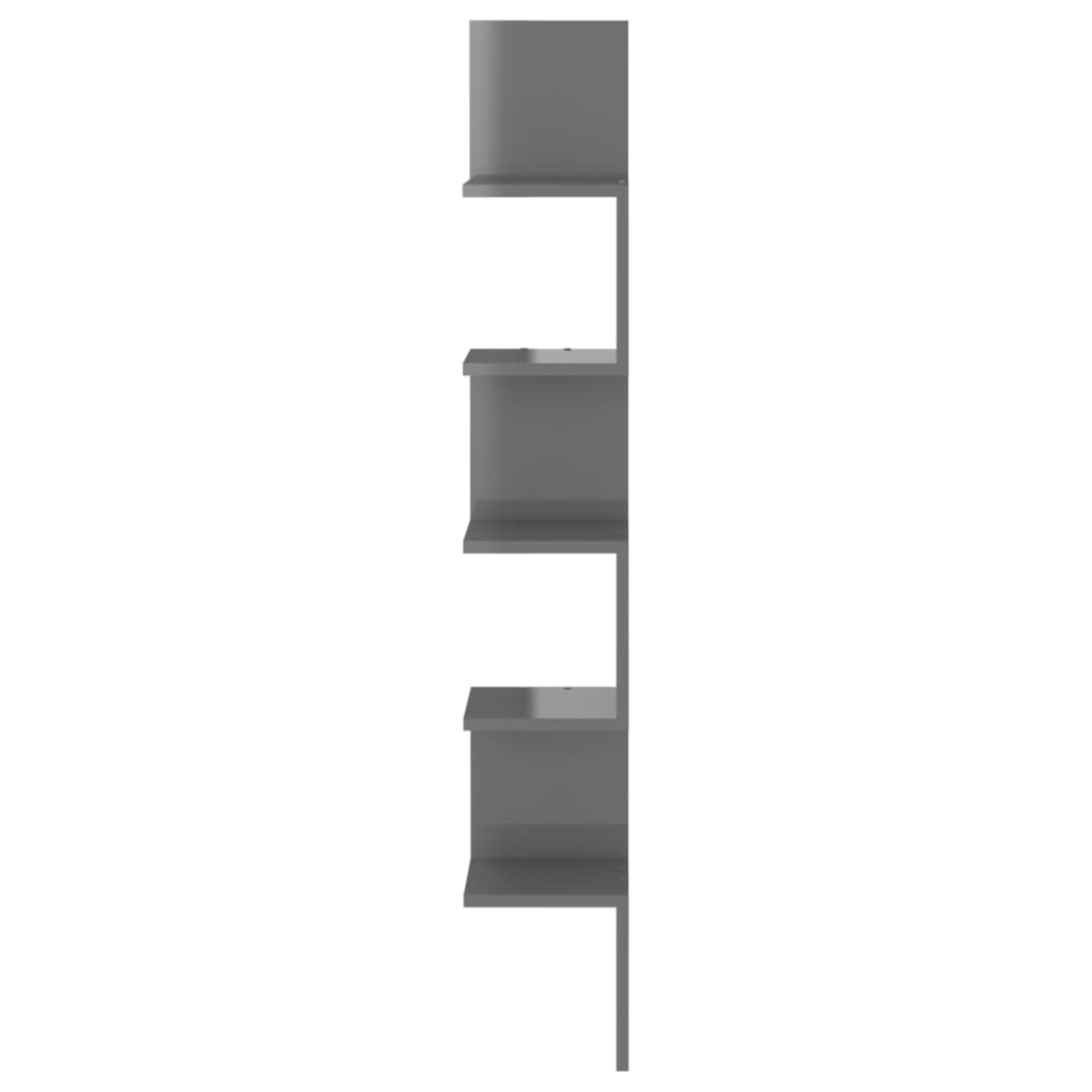 vidaXL Wall Corner Shelf High Gloss Gray 7.9"x7.9"x50.2" Engineered Wood