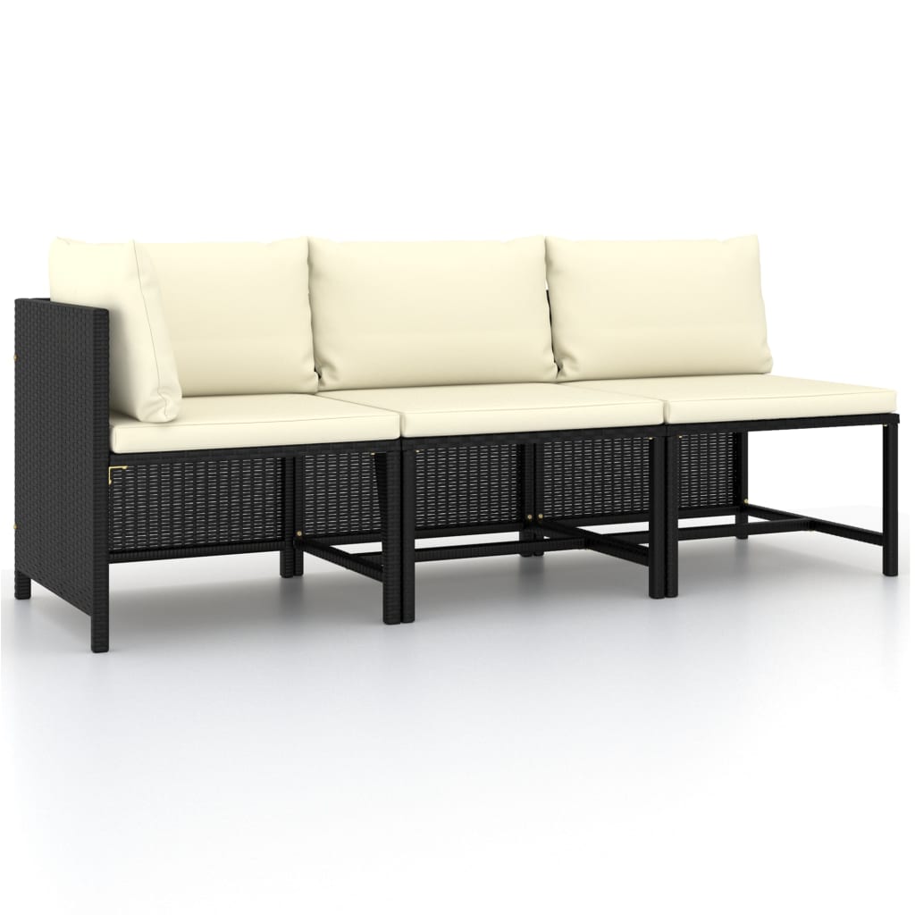 vidaXL 3 Piece Patio Sofa Set with Cushions Black Poly Rattan