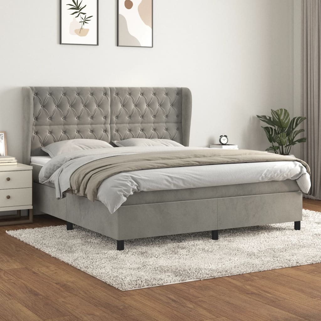 vidaXL Box Spring Bed with Mattress Light Gray Queen Velvet