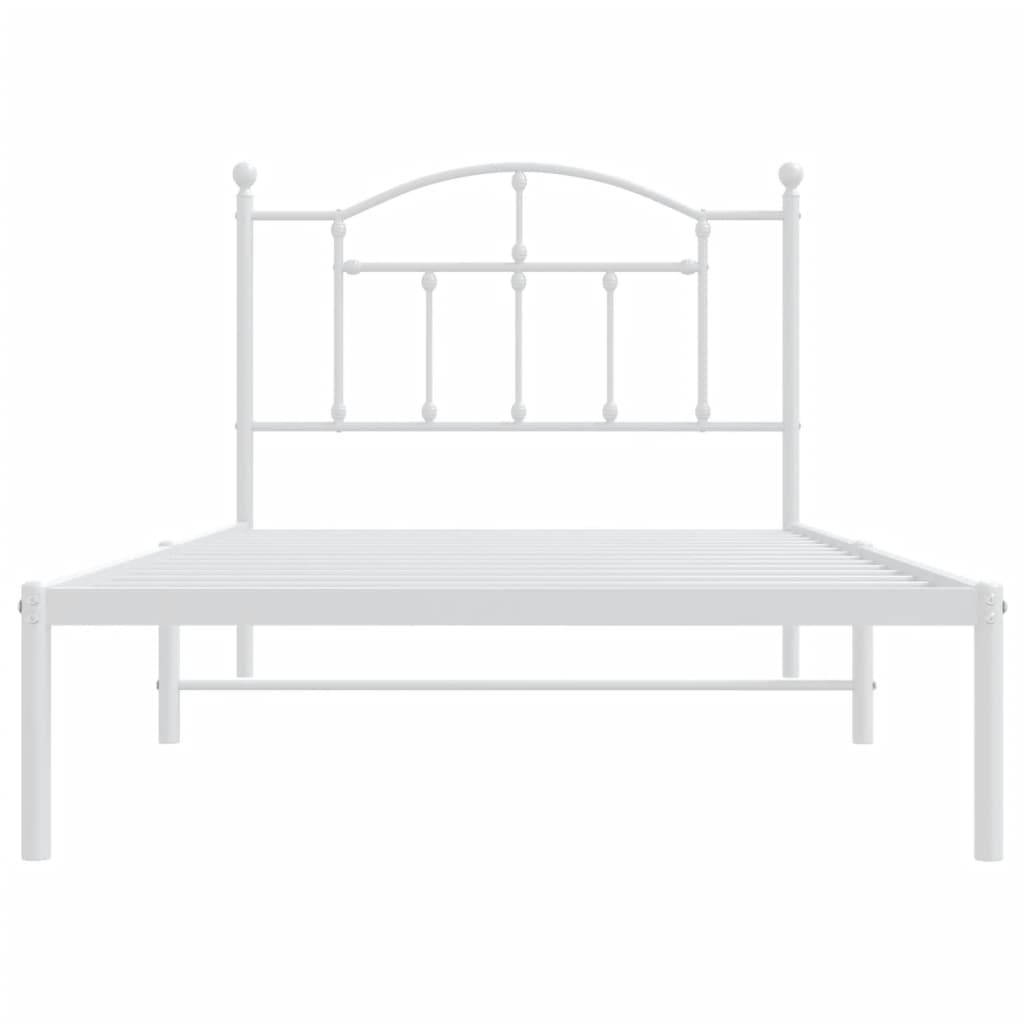 vidaXL Metal Bed Frame with Headboard White 39.4"x74.8" Twin