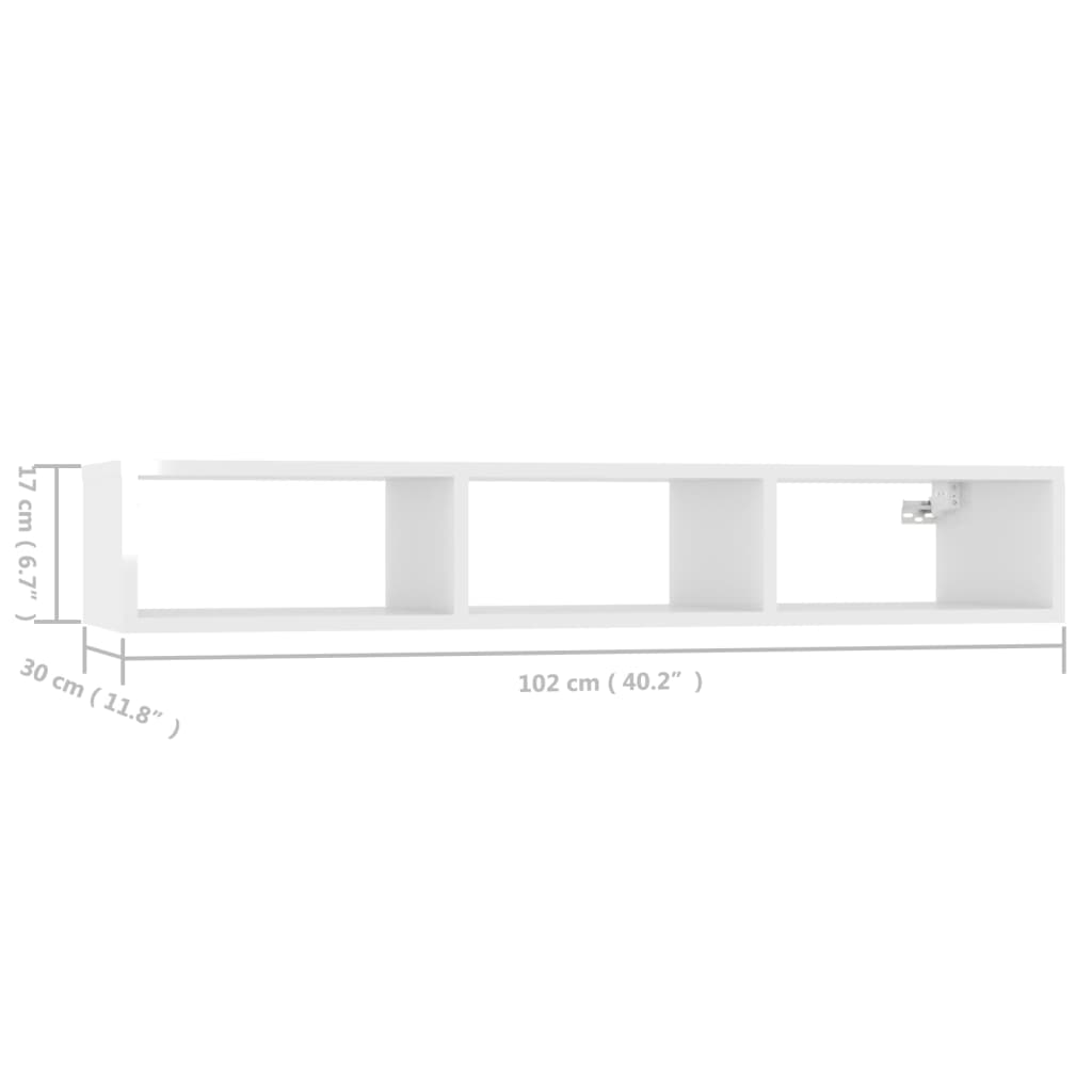 vidaXL Wall Shelf High Gloss White 40.2"x11.8"x6.7" Engineered Wood