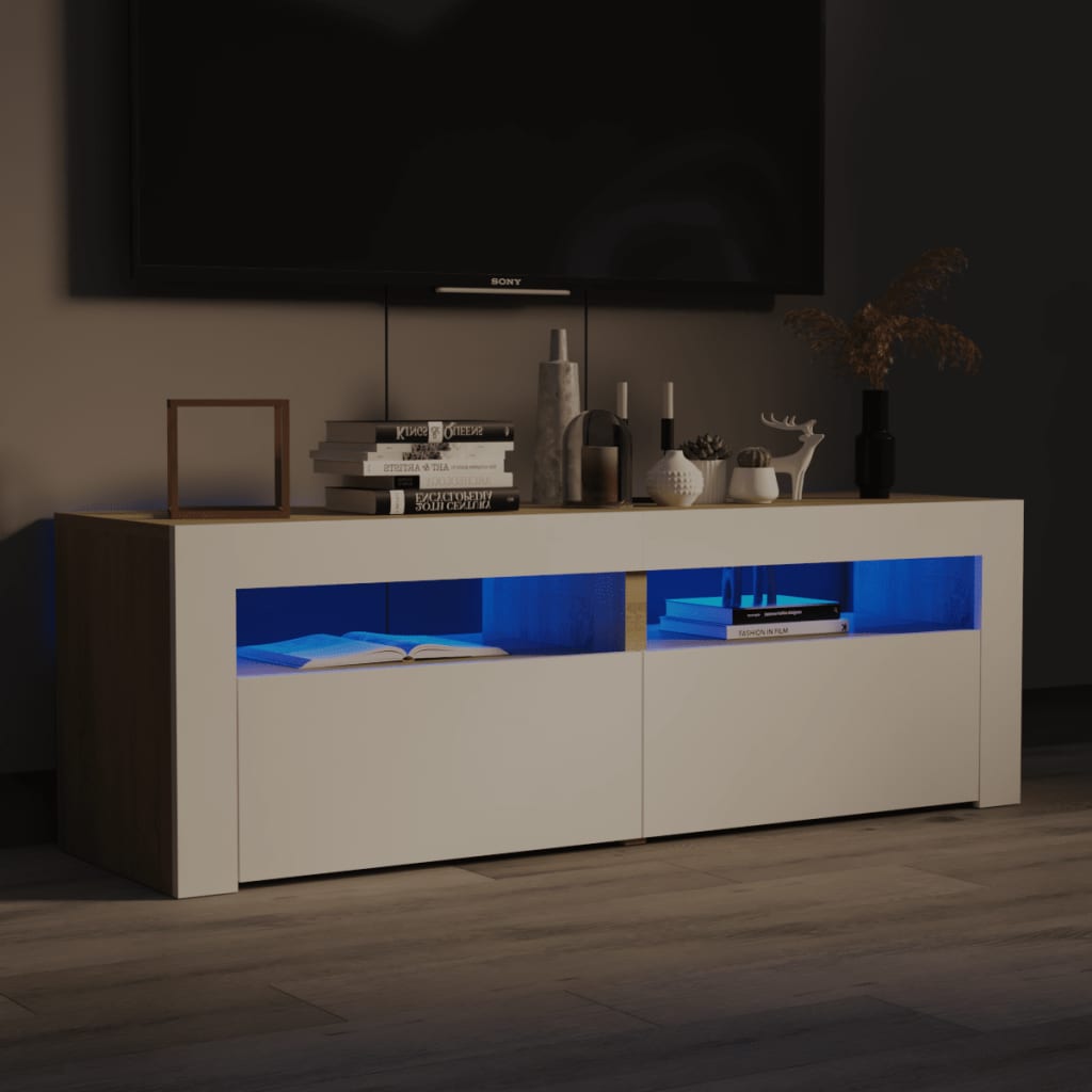 vidaXL TV Cabinet with LED Lights White and Sonoma Oak 47.2"x13.8"x15.7"