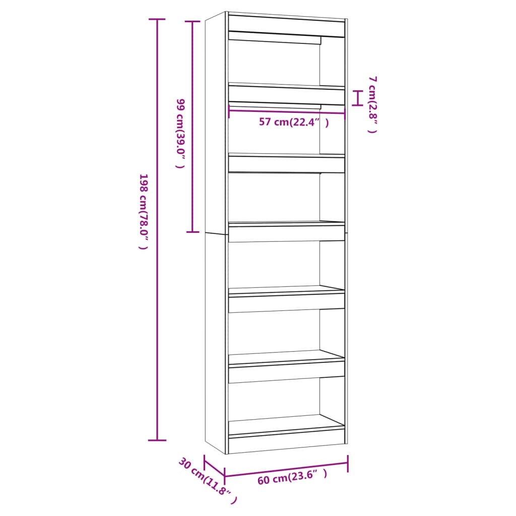 vidaXL Book Cabinet/Room Divider High Gloss White 23.6"x11.8"x78"