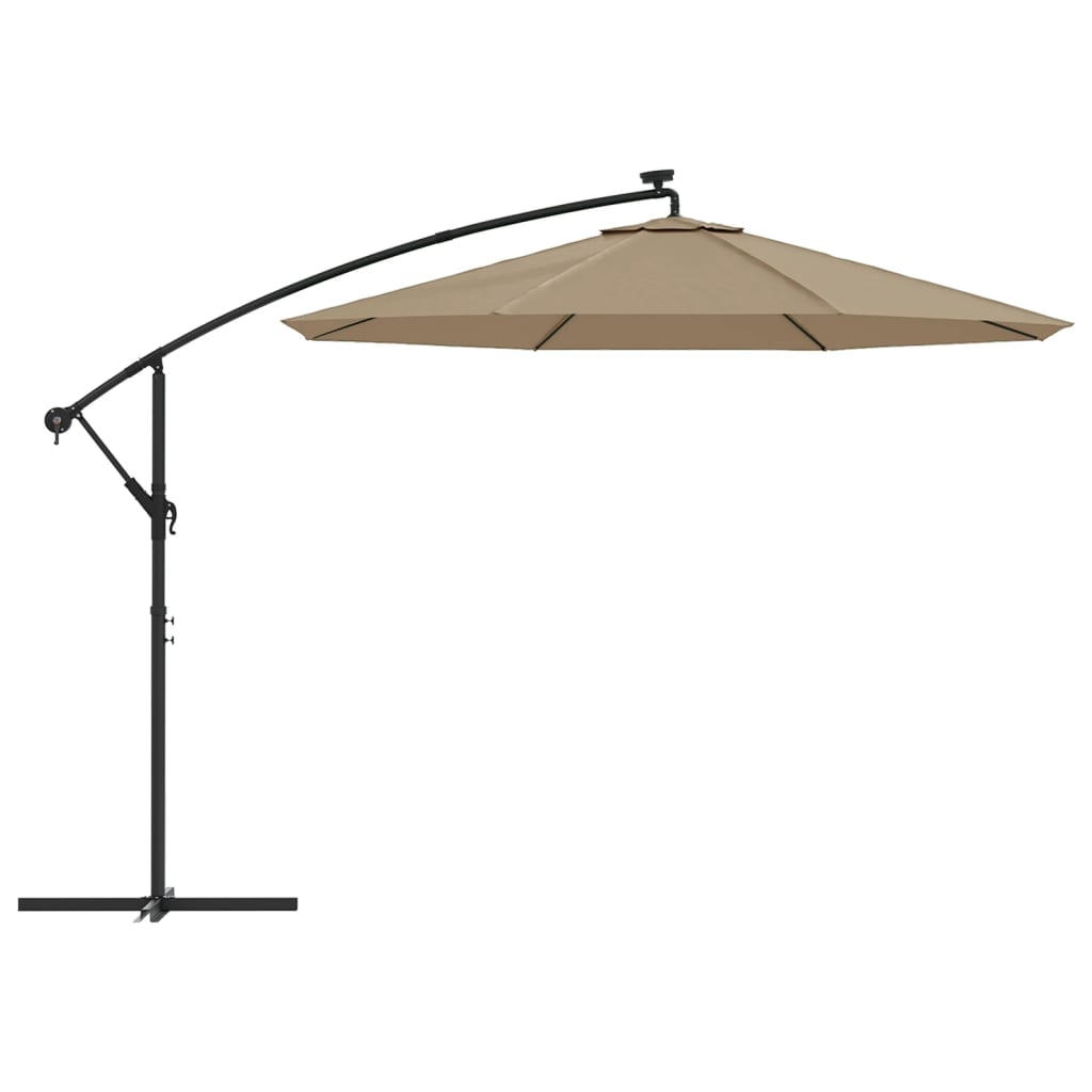 vidaXL Cantilever Umbrella with LED Lights and Steel Pole 118.1" Taupe