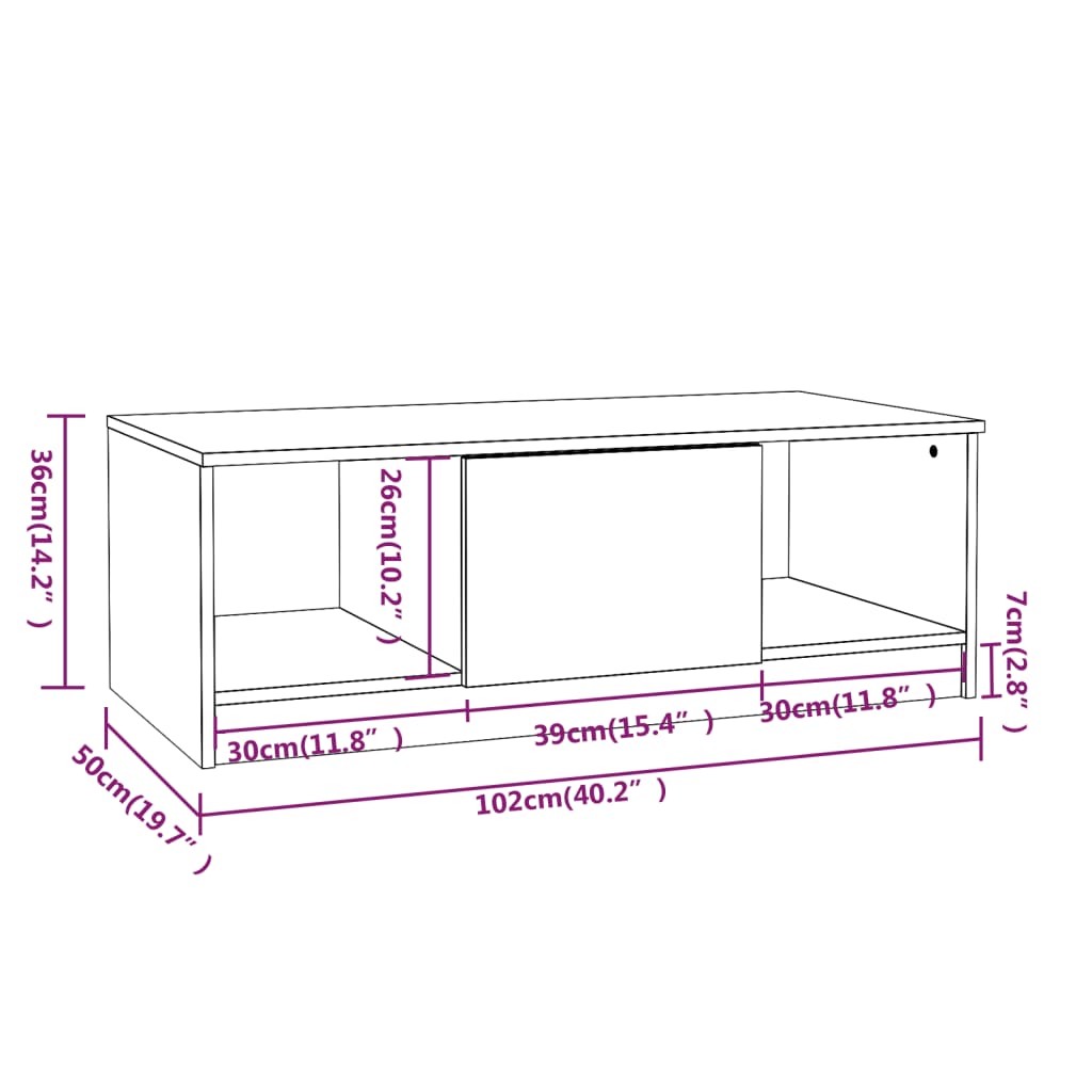 vidaXL Coffee Table Gray Sonoma 40.2"x19.7"x14.2" Engineered Wood