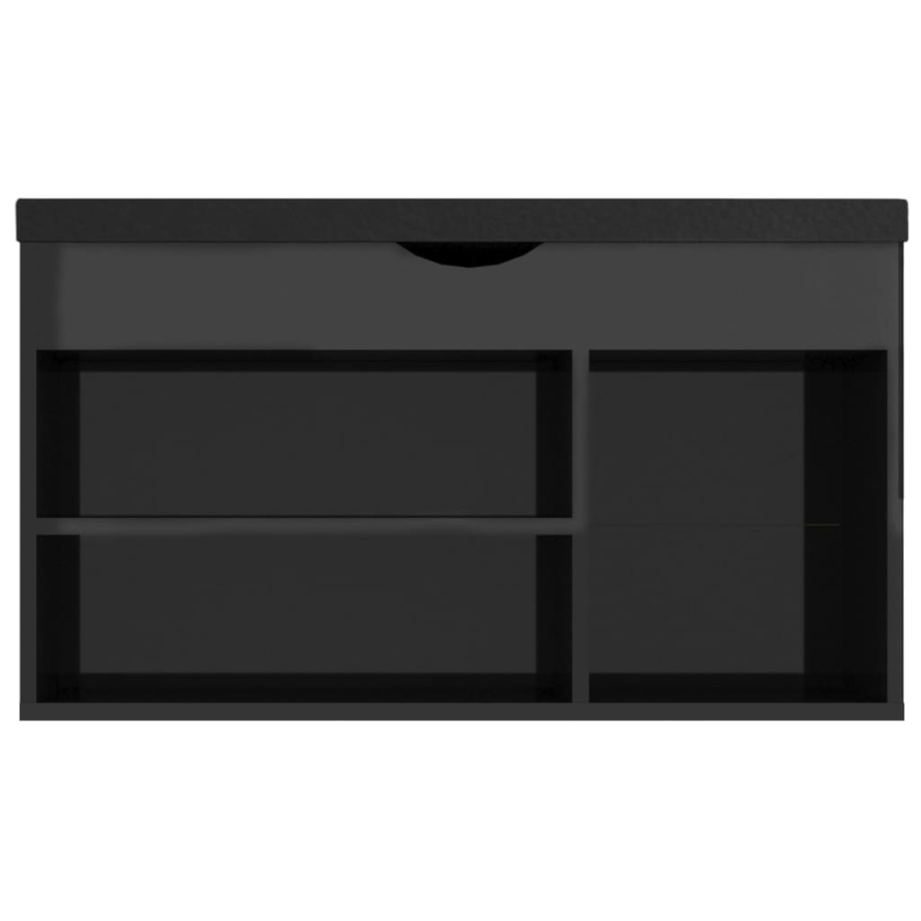vidaXL Shoe Bench with Cushion High Gloss Black 31.5"x11.8"x18.5" Chipboard