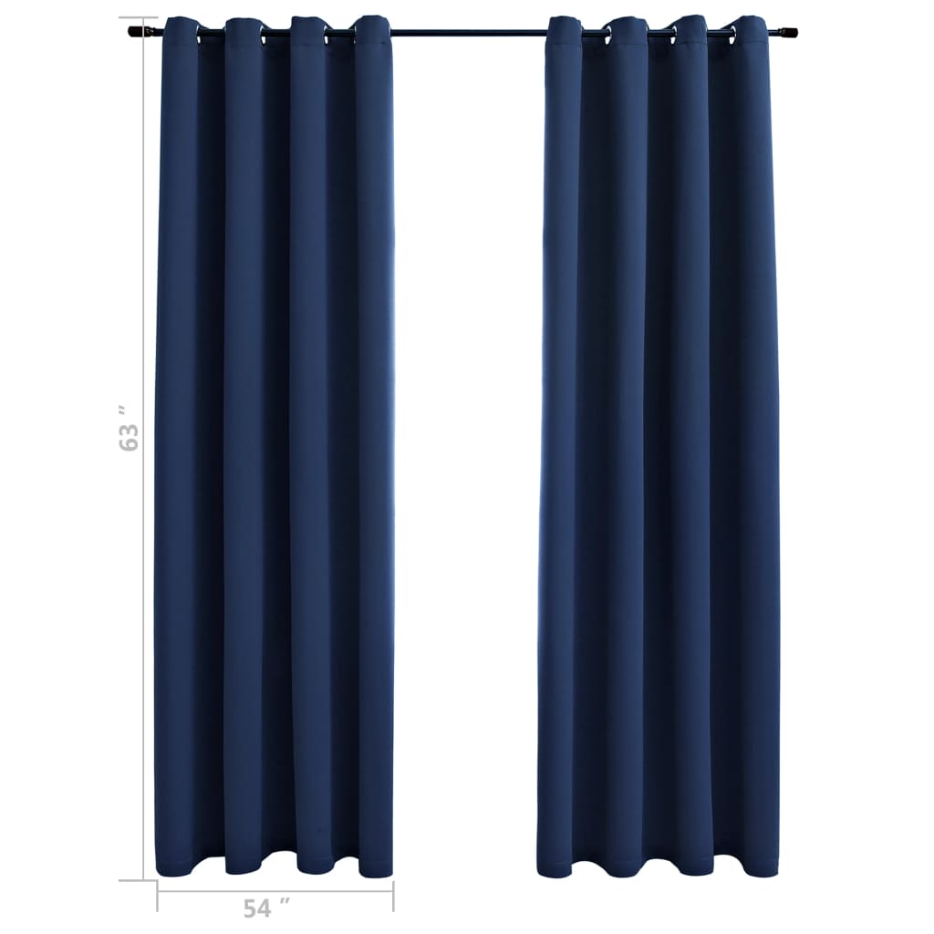 vidaXL Blackout Curtains with Rings 2 pcs Navy Blue 54"x63" Fabric