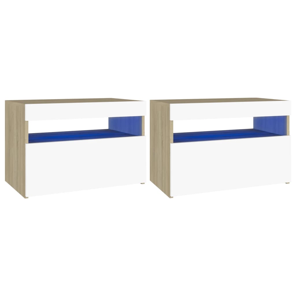 vidaXL TV Cabinets with LED Lights 2 pcs White and Sonoma Oak 23.6"x13.8"x15.7"