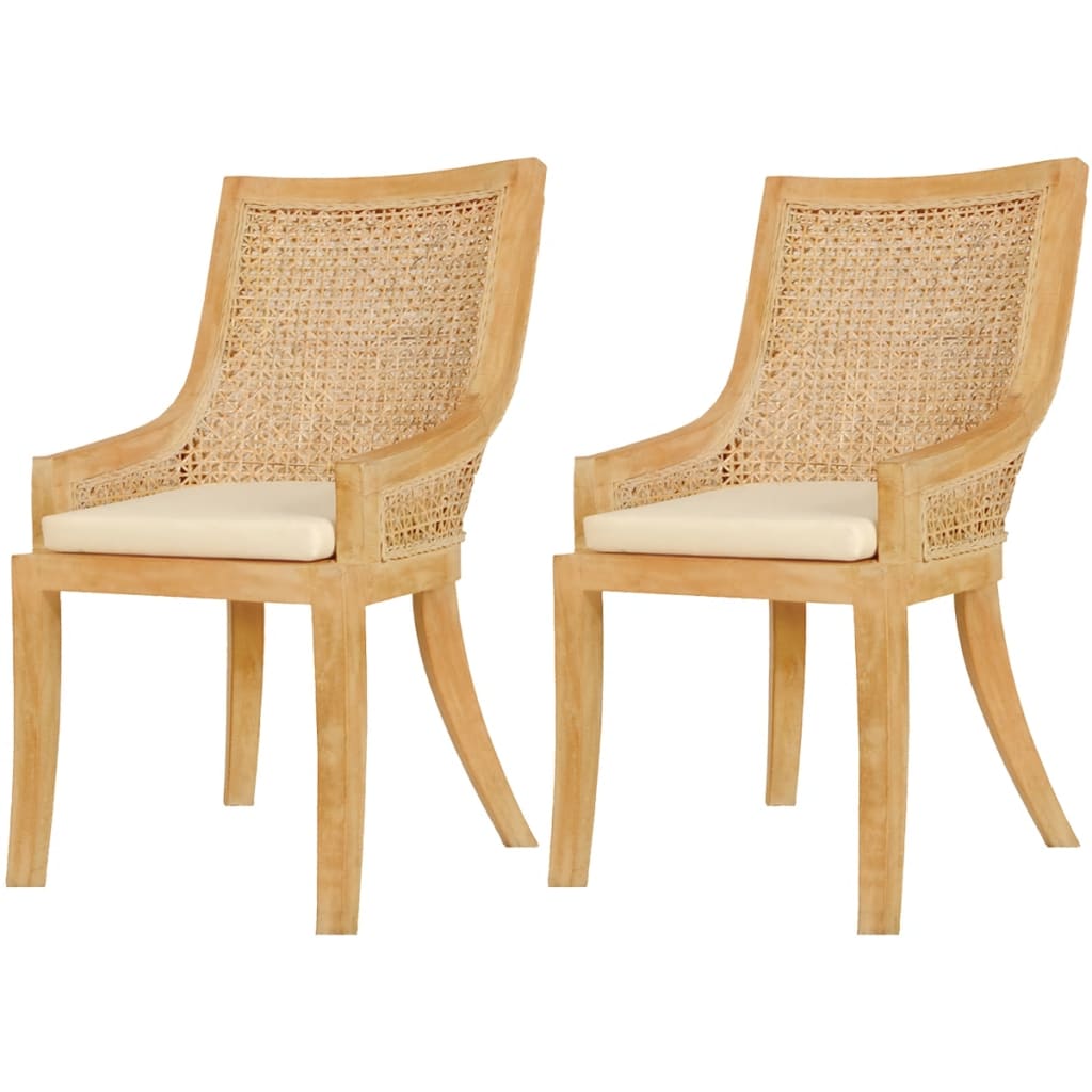 vidaXL Dining Chairs 2 pcs Rattan and Solid Mango Wood