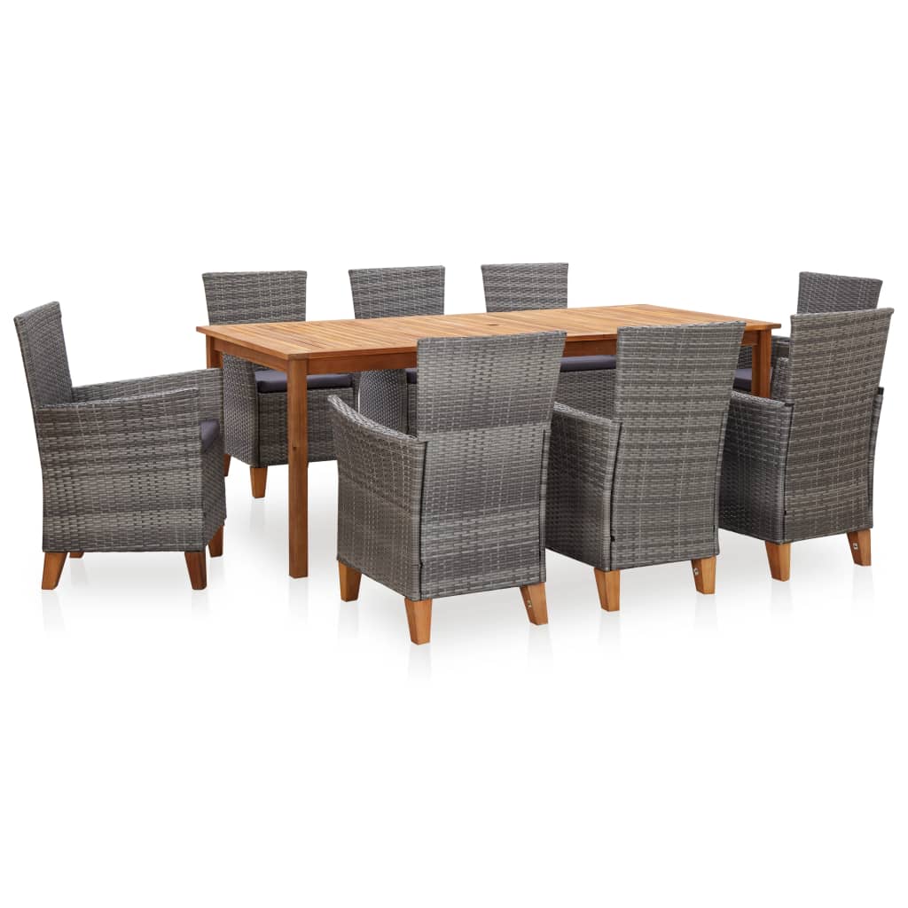 vidaXL 9 Piece Dining Set Poly Rattan and Solid Acacia Wood Gray