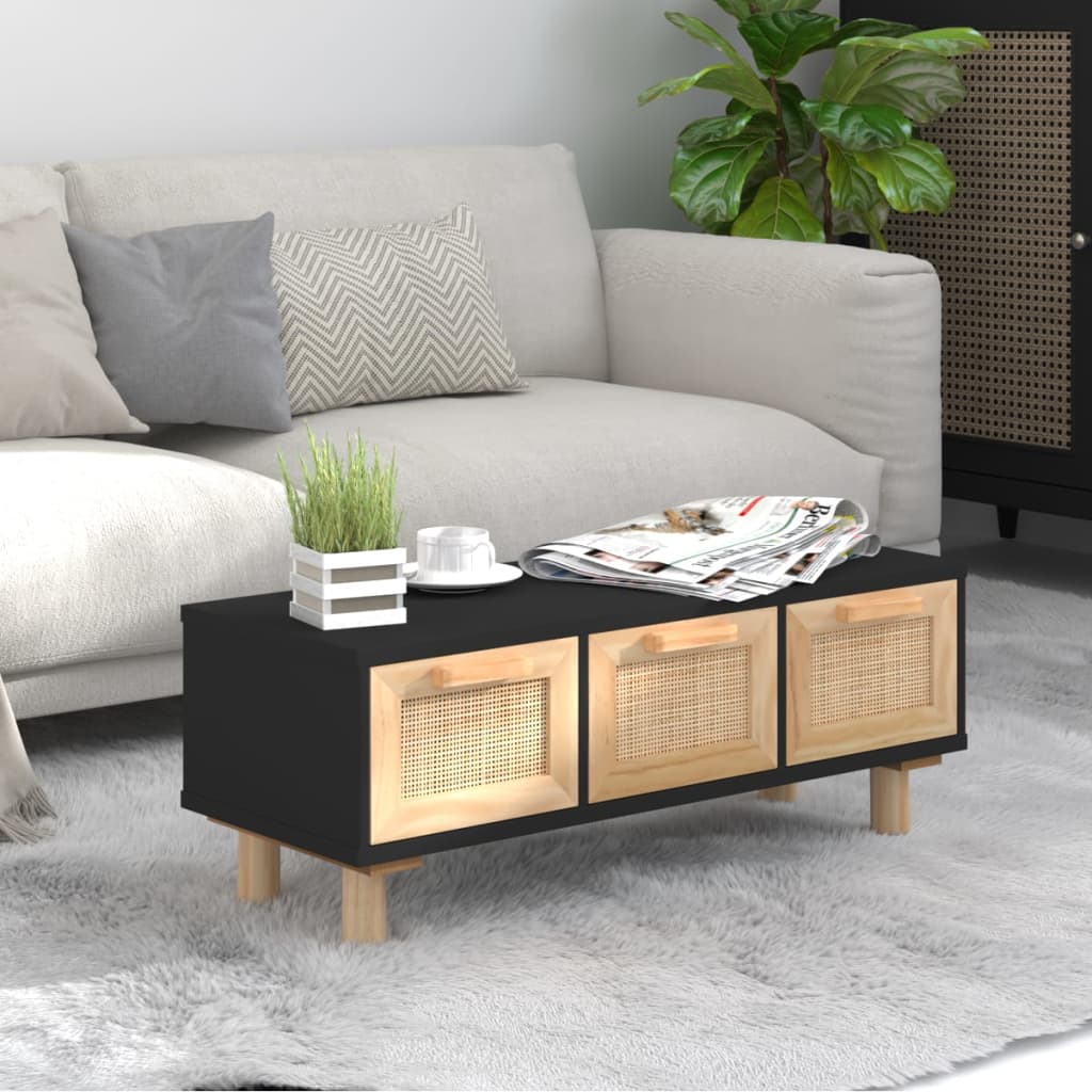 vidaXL Coffee Table Black 31.5"x15.7"x11.8" Engineered Wood&Solid Wood Pine