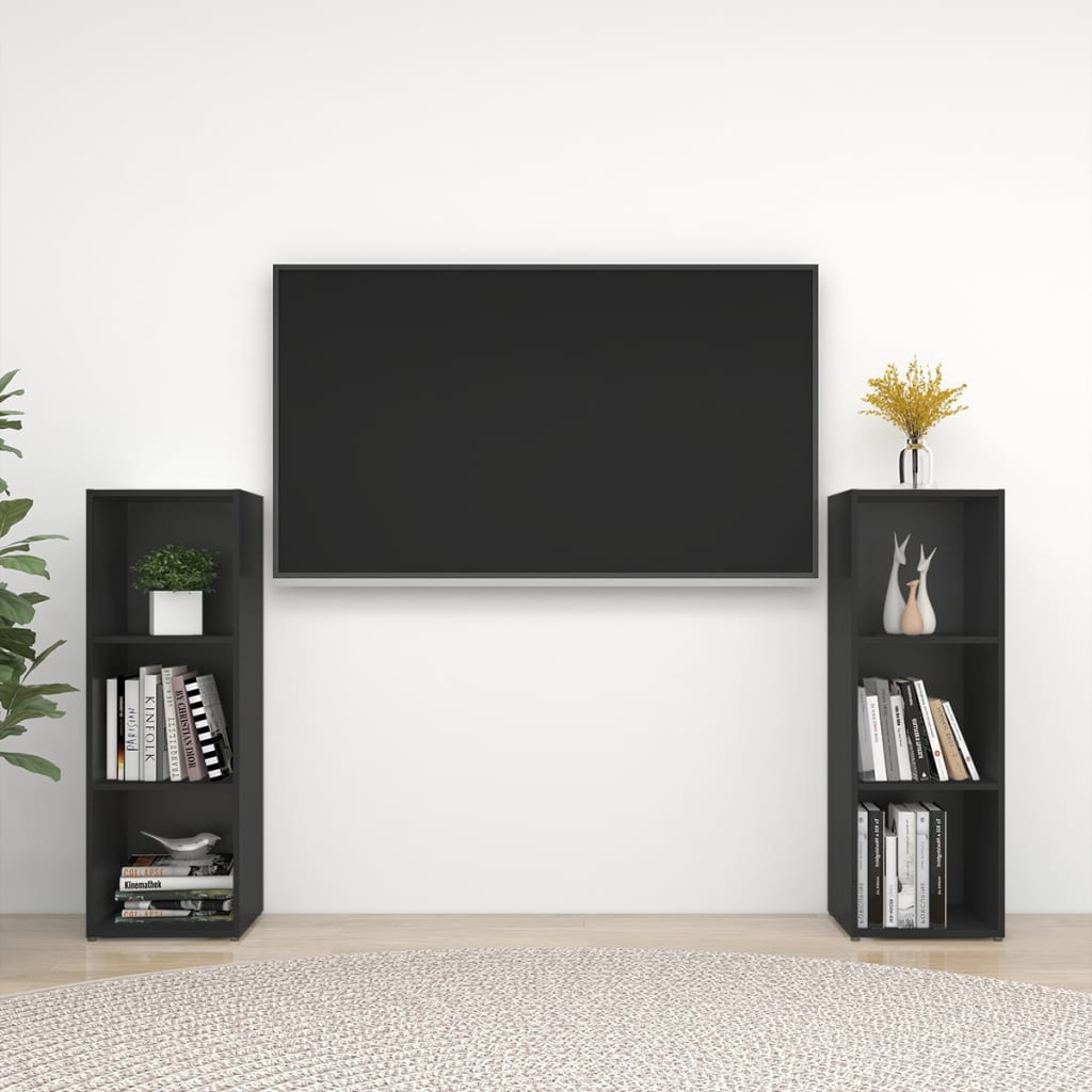 vidaXL TV Cabinets 2 pcs Black 42.1"x14"x15" Chipboard