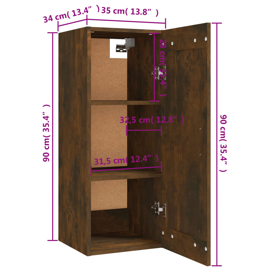 vidaXL Hanging Cabinet Smoked Oak 13.8"x13.4"x35.4" Engineered Wood
