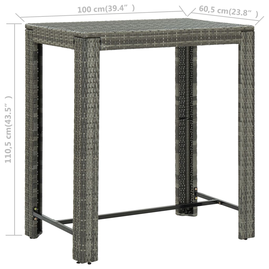 vidaXL Patio Bar Table Gray 39.4"x23.8"x43.5" Poly Rattan