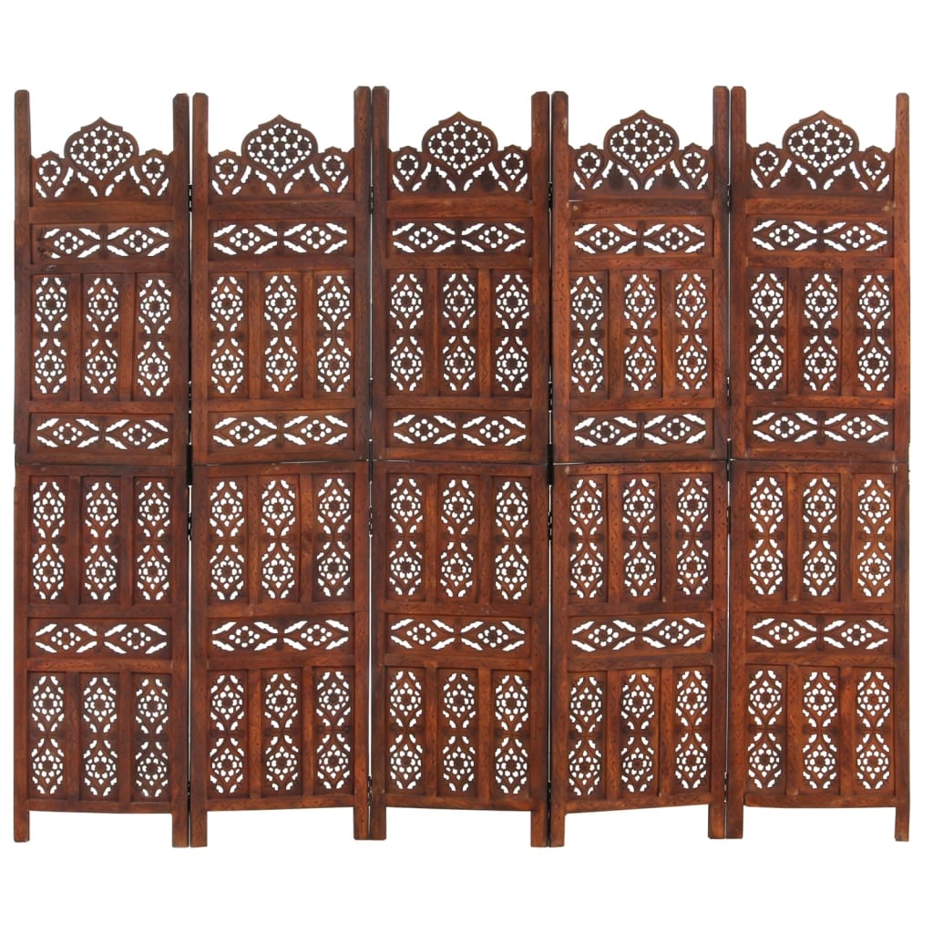 vidaXL Hand carved 5-Panel Room Divider Brown 78.7"x65" Solid Mango Wood