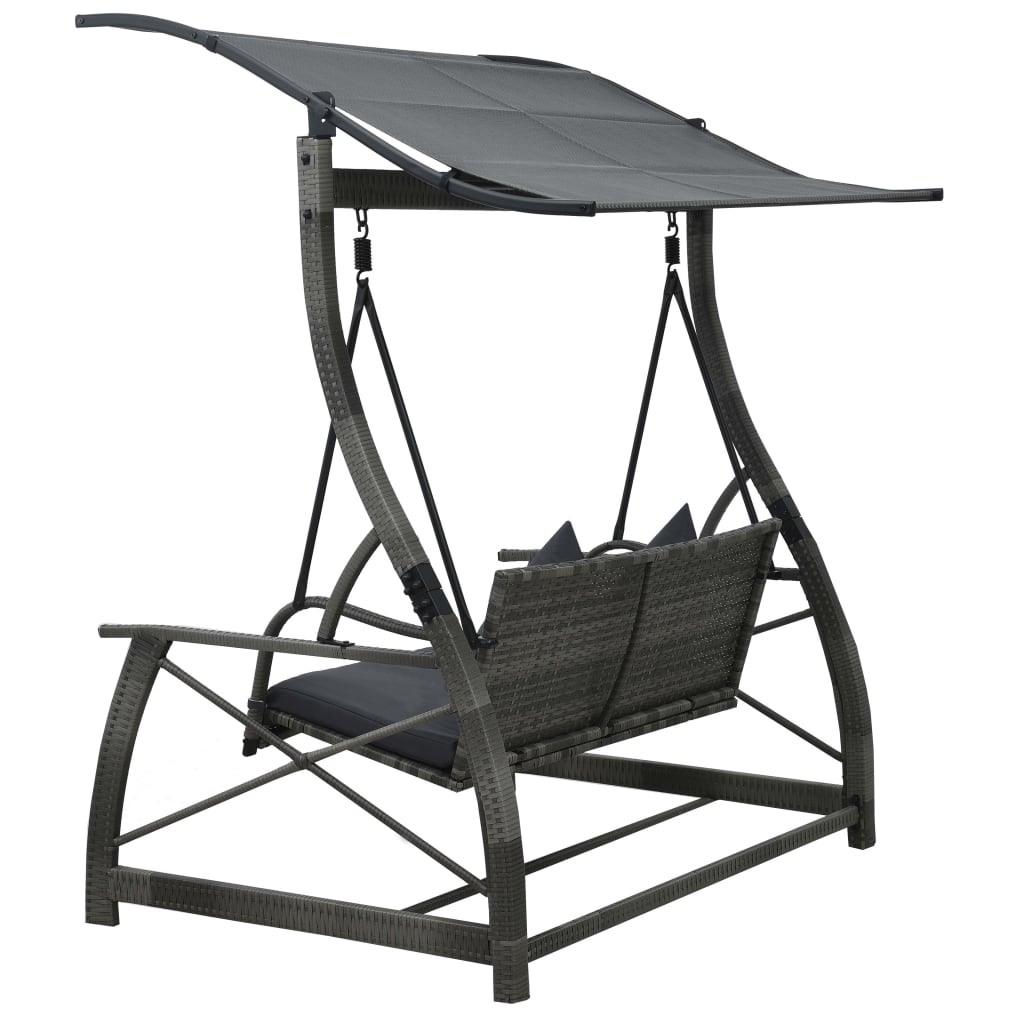 vidaXL 3-seater Garden Swing Bench with Canopy Poly Rattan Gray