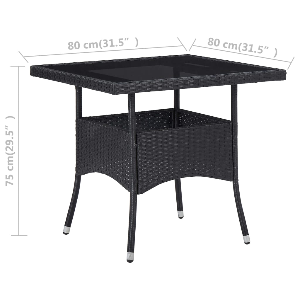 vidaXL Patio Dining Table Black Poly Rattan and Glass