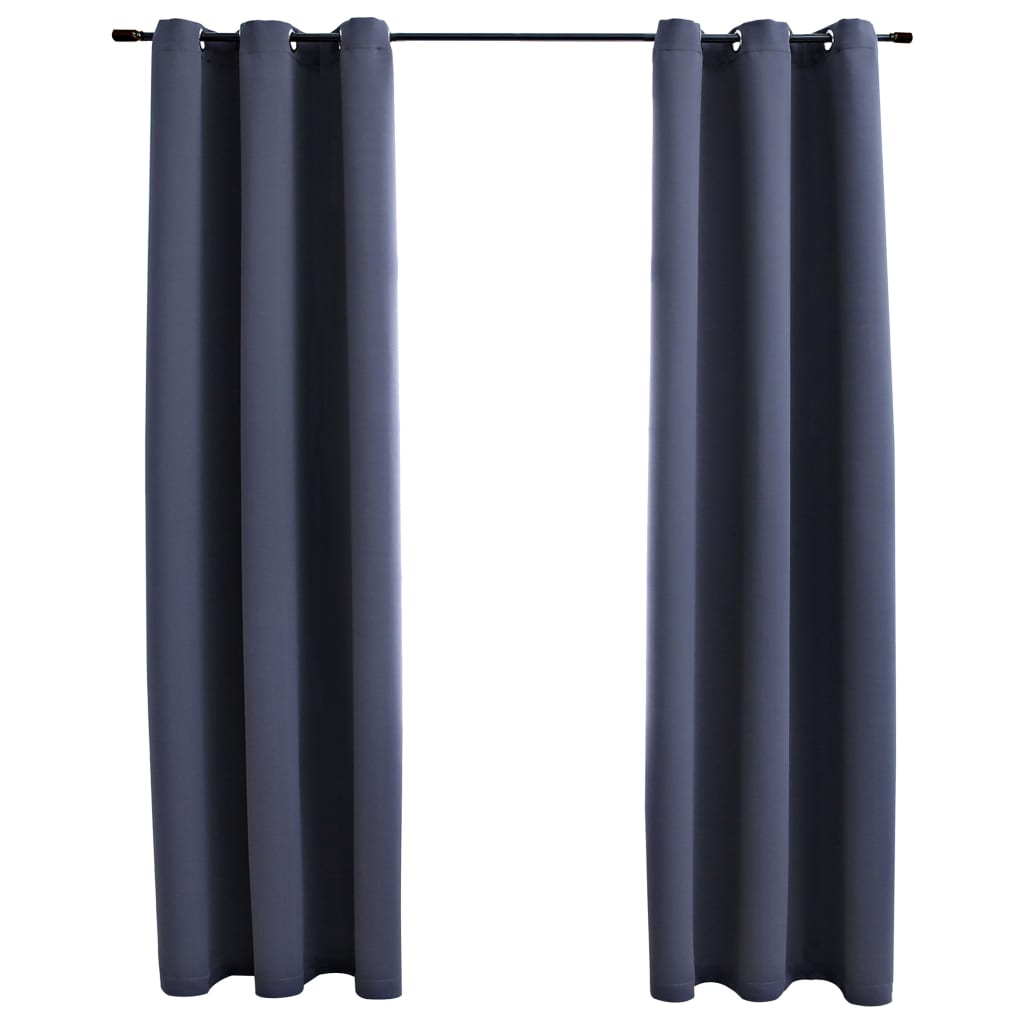 vidaXL Blackout Curtains with Rings 2 pcs Anthracite 37"x63" Fabric