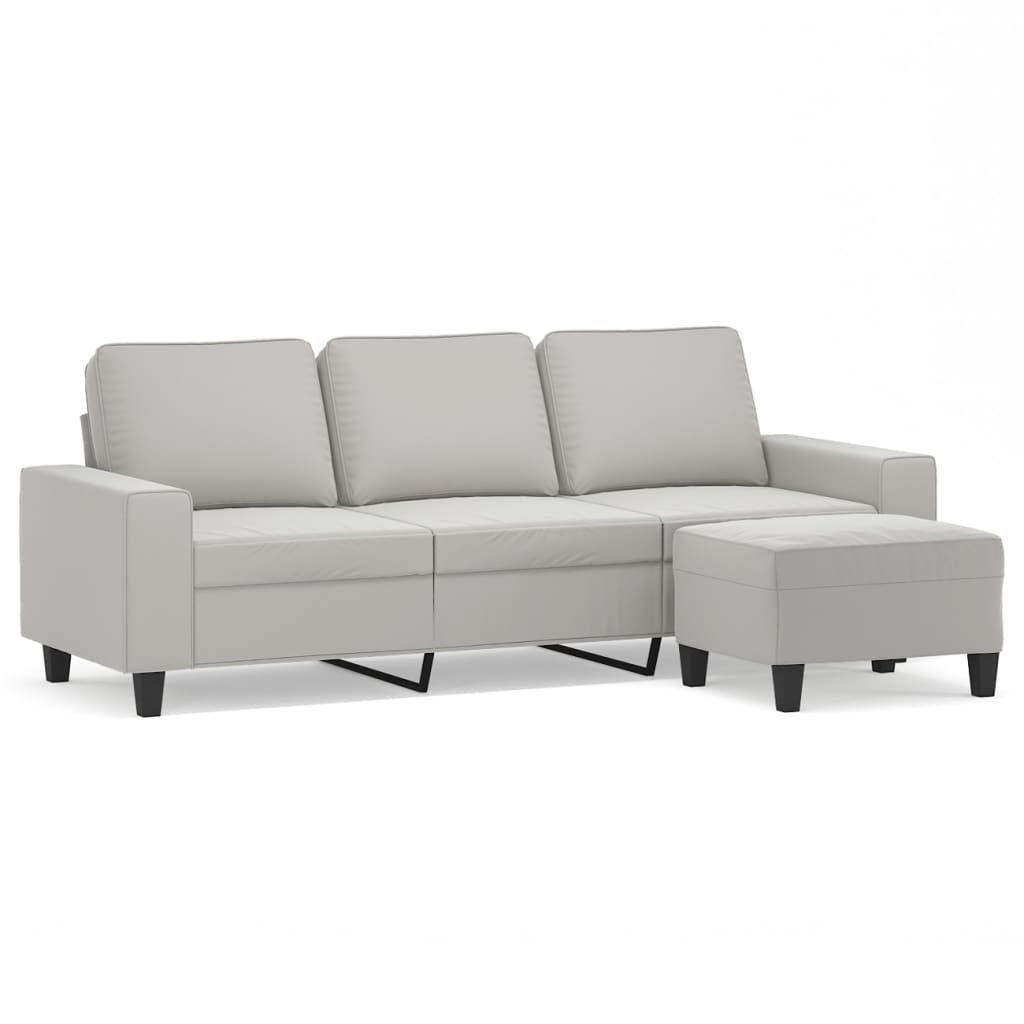 vidaXL 3-Seater Sofa with Footstool Light Gray 70.9" Microfiber Fabric