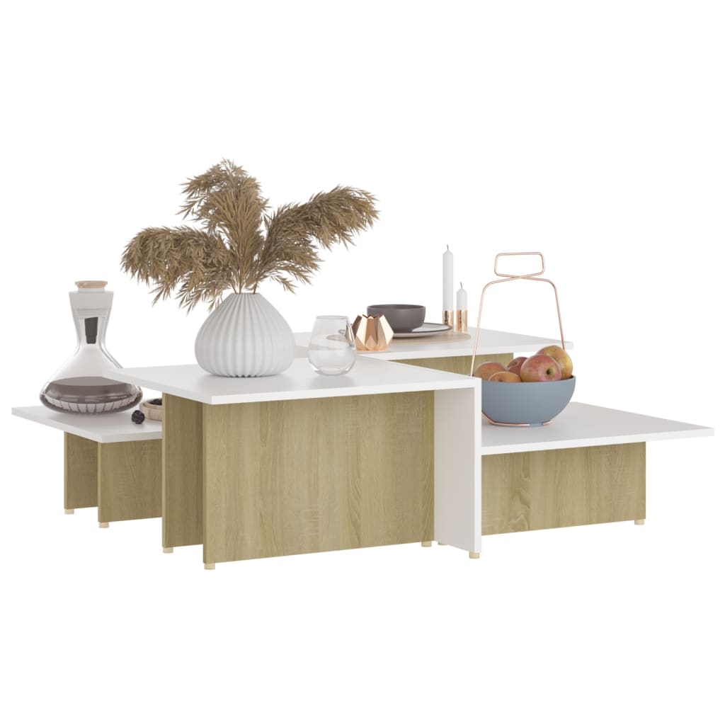 vidaXL Coffee Tables 2 pcs Sonoma Oak and White 43.9"x19.7"x13" Engineered Wood