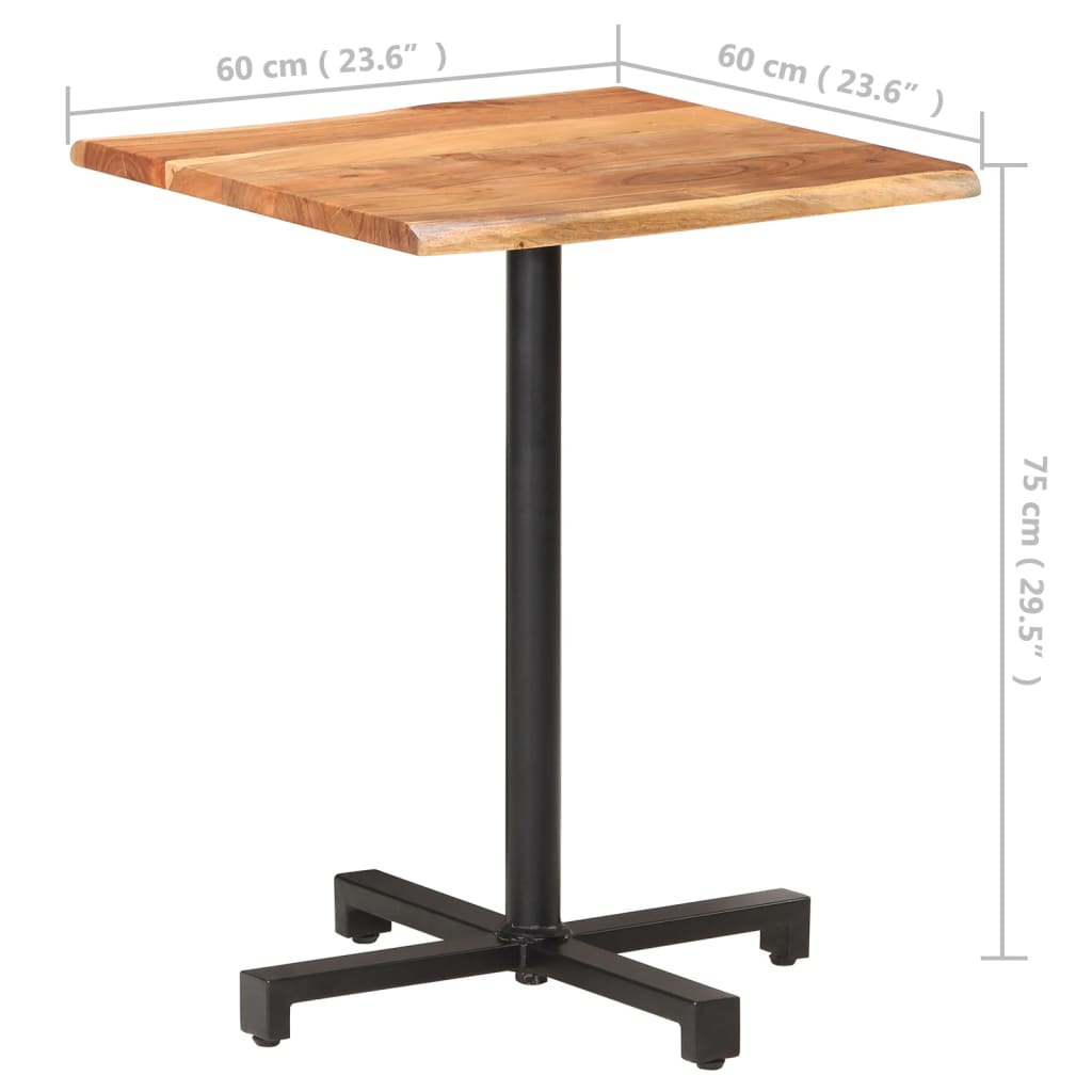 vidaXL Bistro Table with Live Edges 23.6"x23.6"x29.5" Solid Acacia Wood