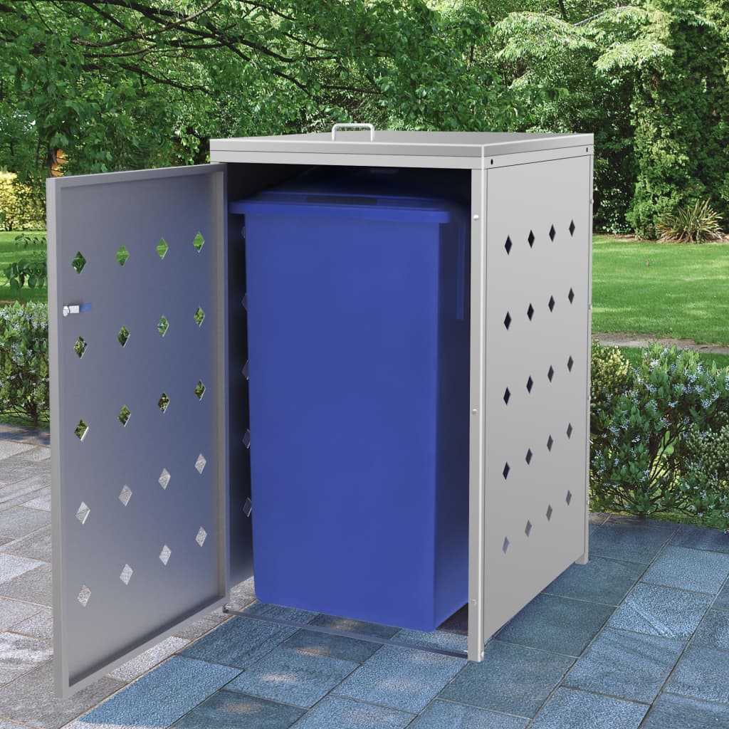 vidaXL Single Wheelie Bin Shed 63.4 gal Stainless Steel