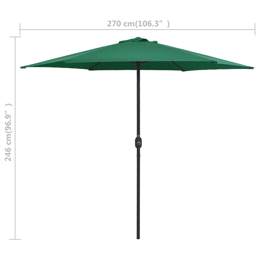 vidaXL Outdoor Parasol with Aluminum Pole 106.3"x96.9" Green