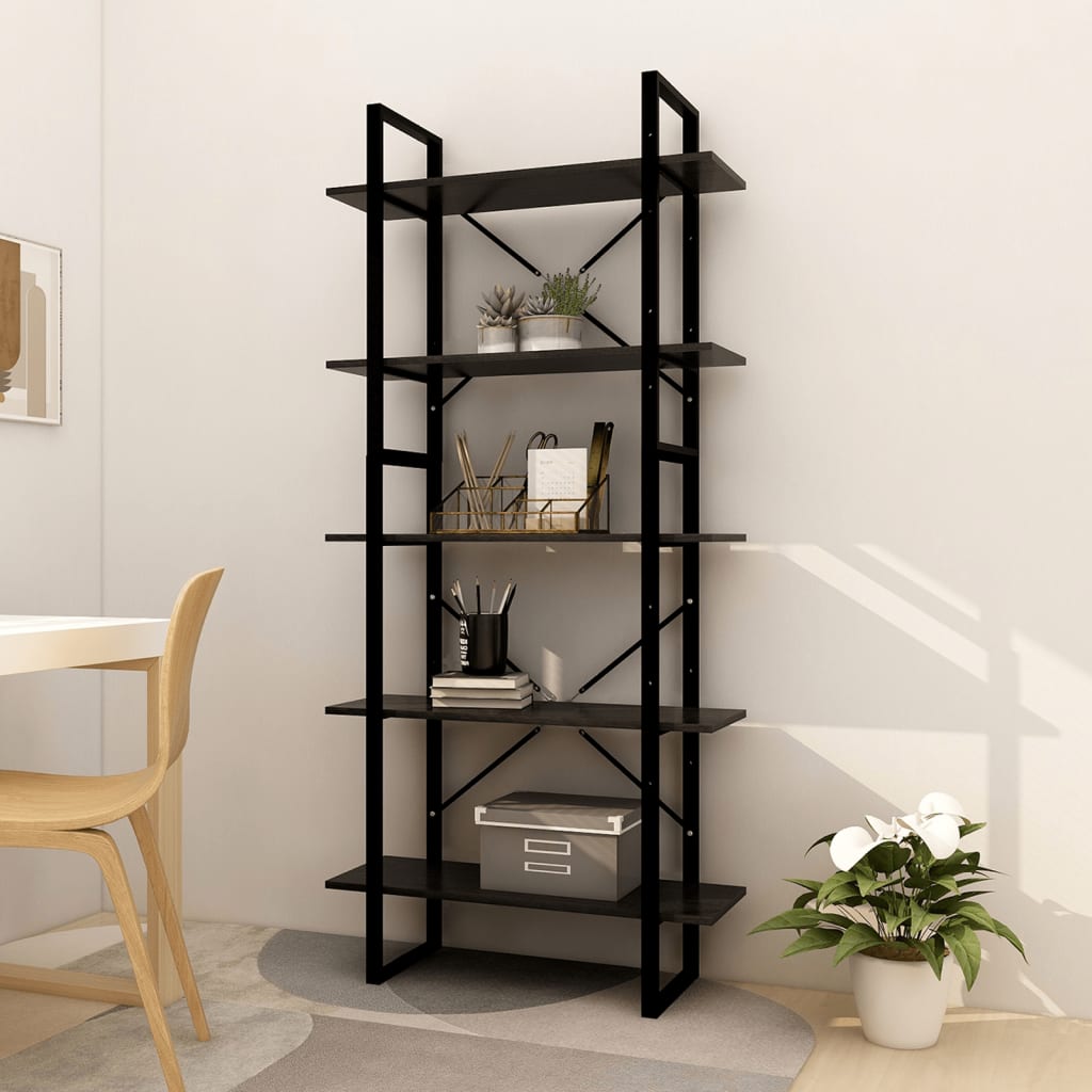 vidaXL 5-Tier Book Cabinet Black 31.5"x11.8"x68.9" Pinewood