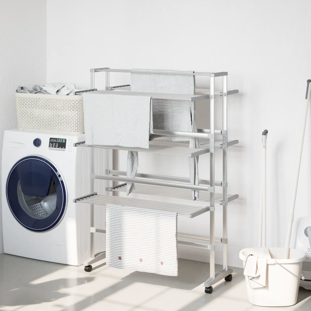 vidaXL Laundry Drying Rack with Wheels 35"x25.2"x50.8" Aluminum