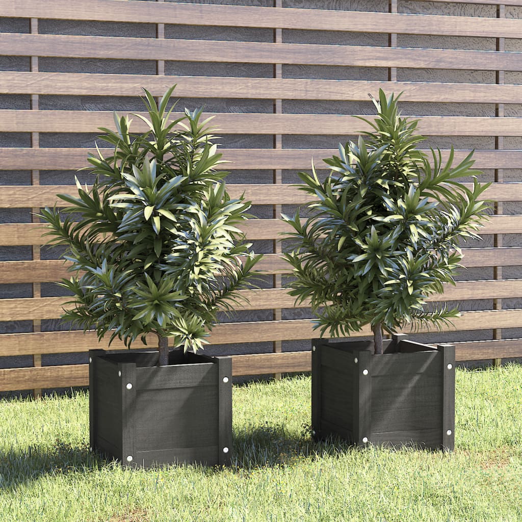 vidaXL Garden Planters 2 pcs Gray 12.2"x12.2"x12.2" Solid Wood Pine