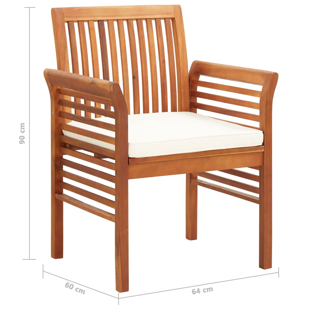 vidaXL Patio Dining Chairs with Cushions 3 pcs Solid Acacia Wood