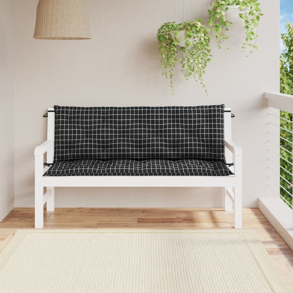 vidaXL Garden Bench Cushions 2pcs Black Check Pattern 59.1"x19.7"x2.8" Fabric