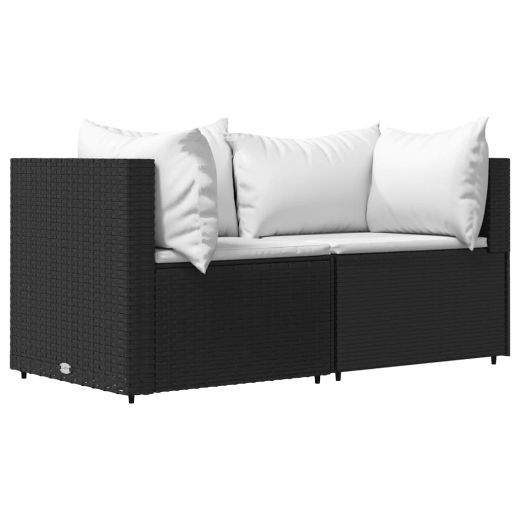 vidaXL Patio Corner Sofas with Cushions 2 pcs Black Poly Rattan