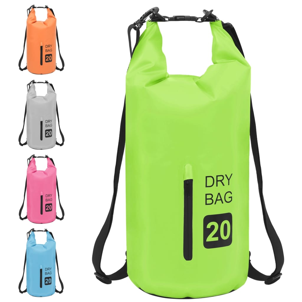 vidaXL Dry Bag with Zipper Green 5.3 gal PVC