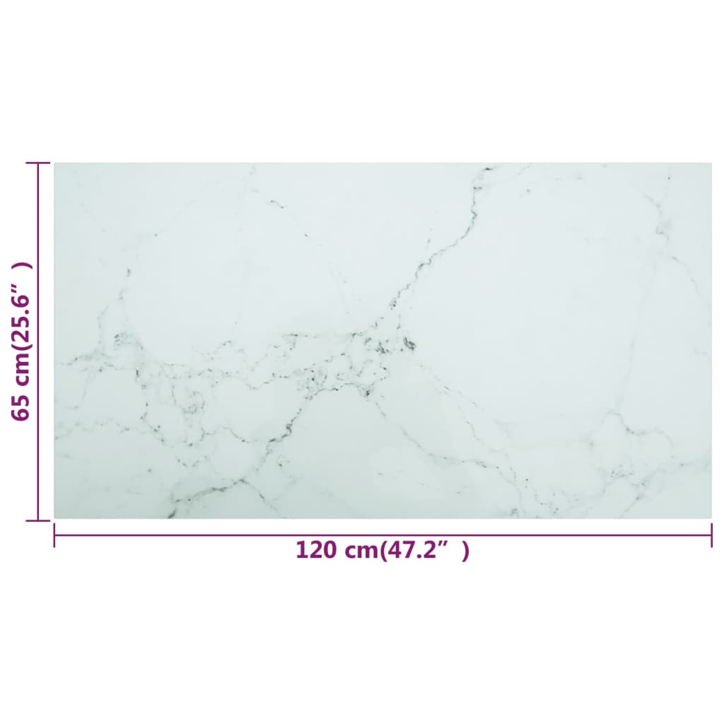 vidaXL Table Top White 47.2"x25.6" 0.3" Tempered Glass with Marble Design