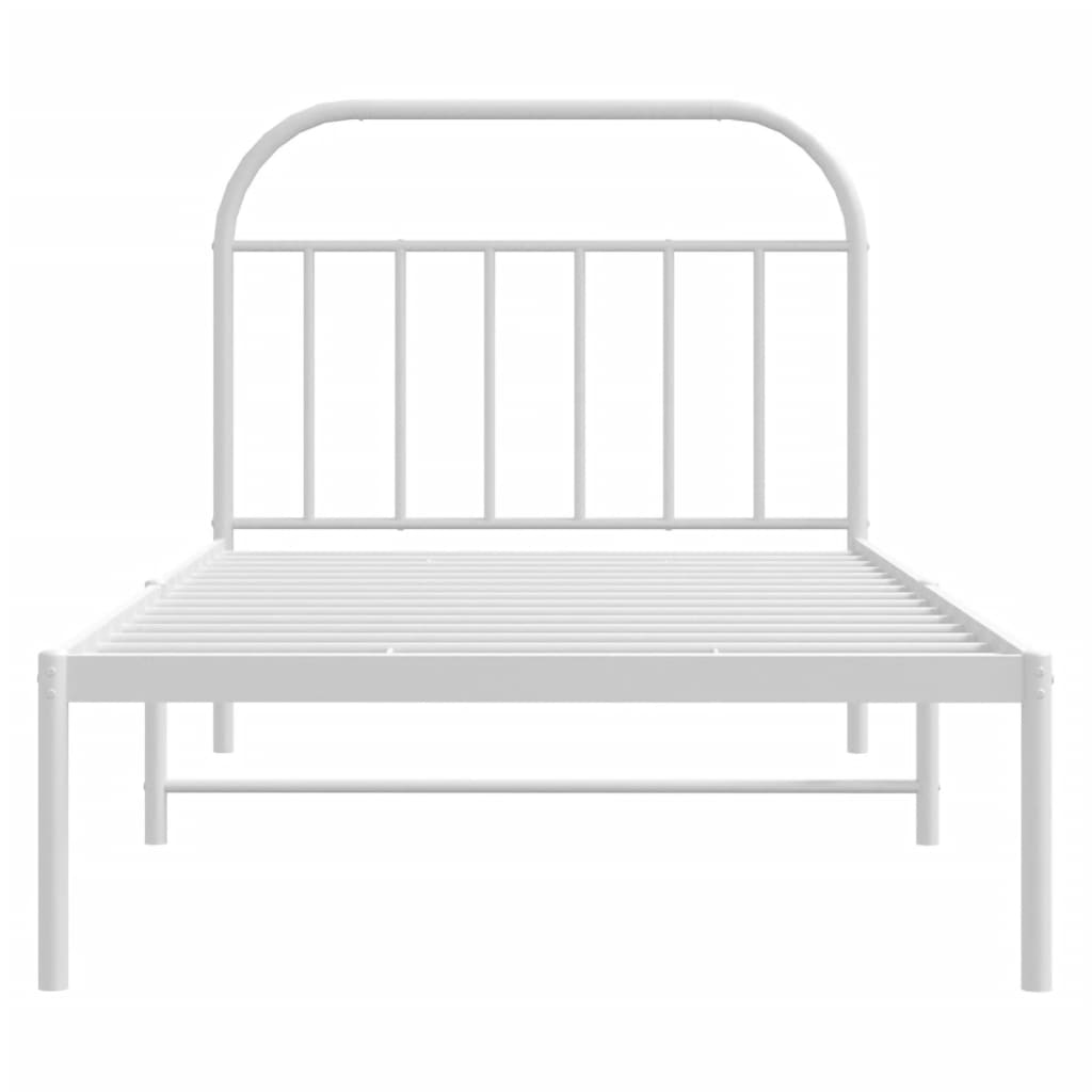 vidaXL Metal Bed Frame with Headboard White 39.4"x74.8"