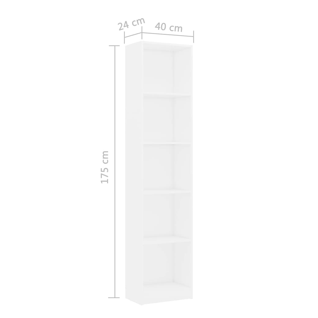 vidaXL 5-Tier Book Cabinet White 15.7"x9.4"x68.9" Engineered Wood