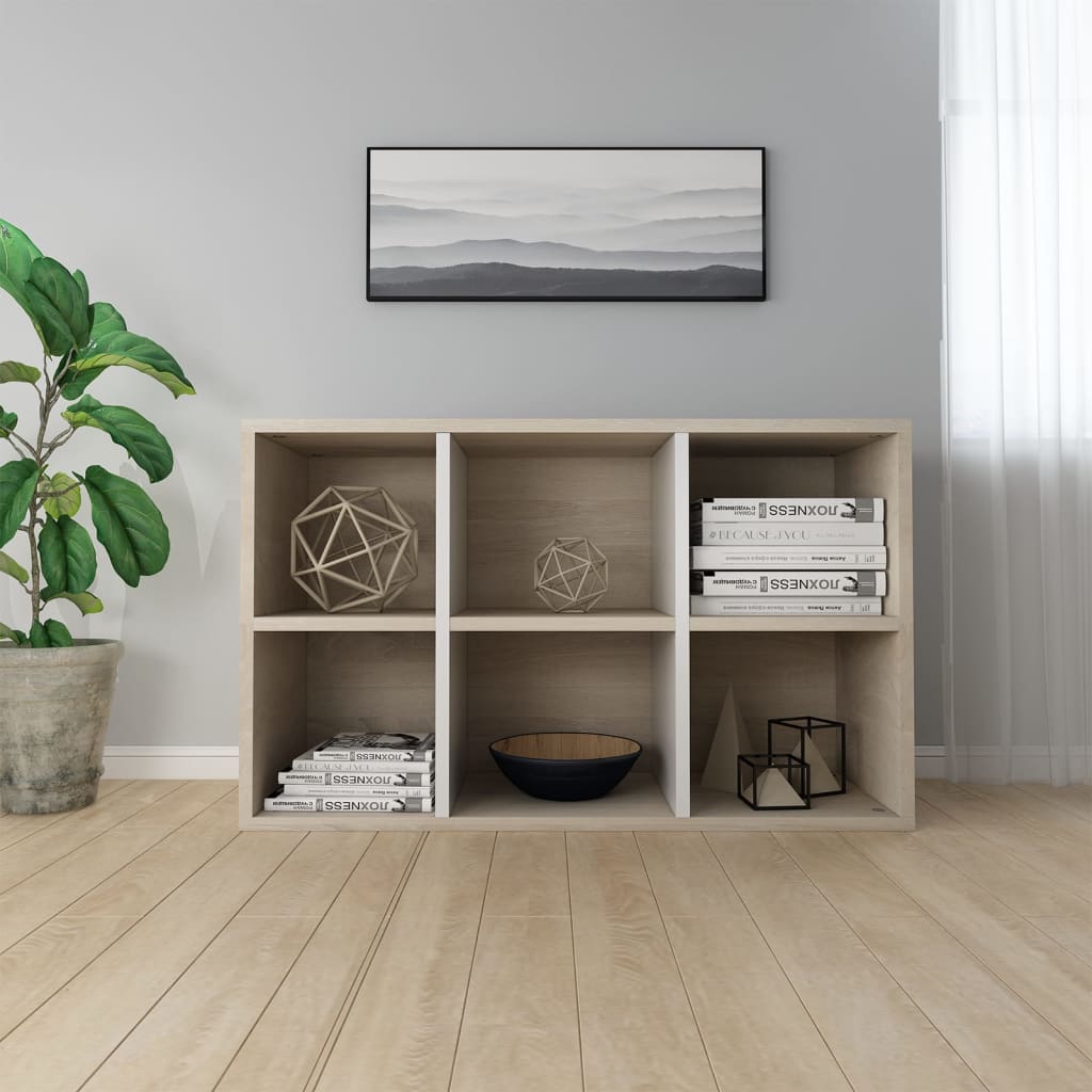 vidaXL Book Cabinet/Sideboard White and Sonoma Oak 26"x11.8"x38.6" Engineered Wood
