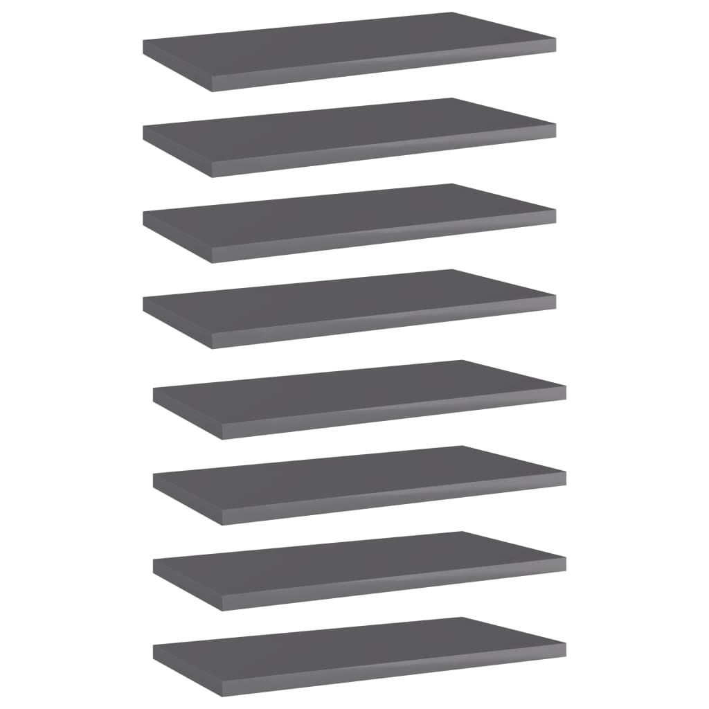 vidaXL Bookshelf Boards 8 pcs High Gloss Gray 15.7"x7.9"x0.6" Chipboard